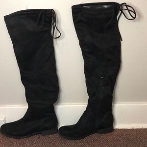 Wide Black Suede Over the Knee Boots